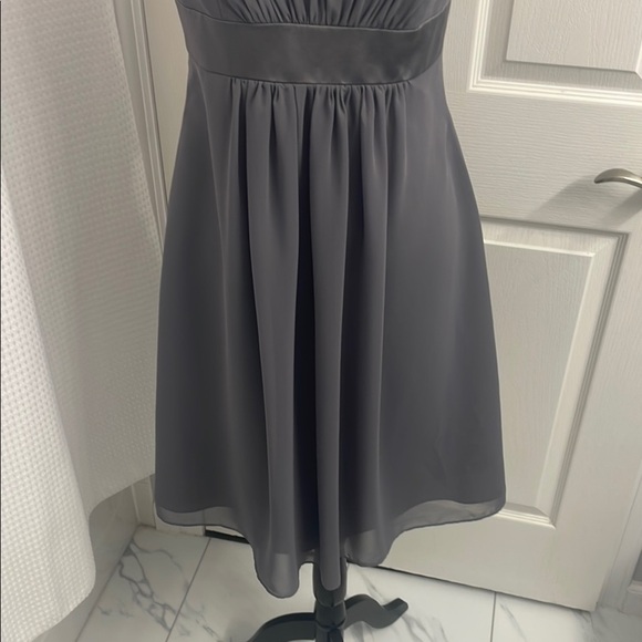 Alfred Angelo Gray Ruched Halter Formal Dress - Picture 3 of 12